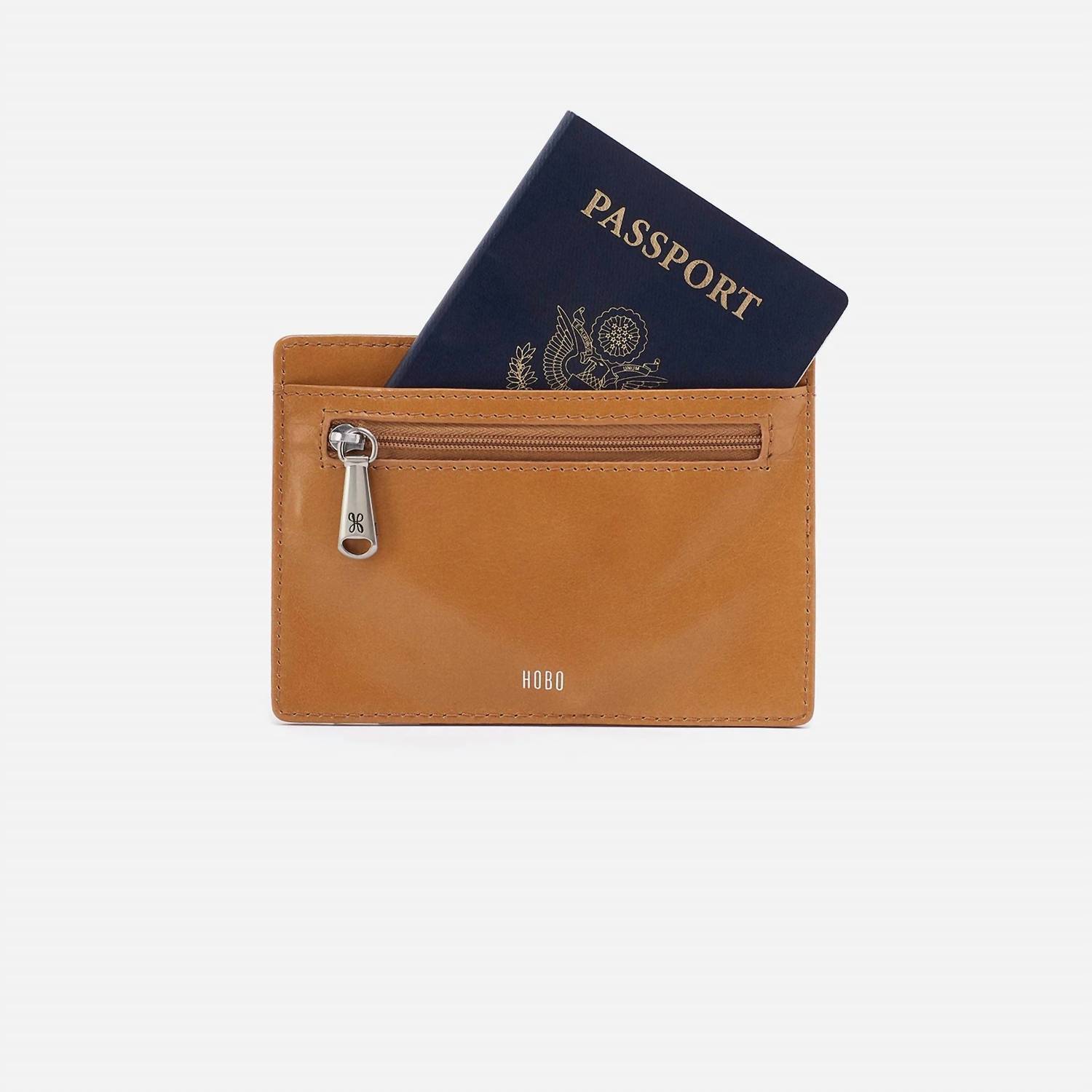 Hobo Tan Leather Zip Card  Passport Holder